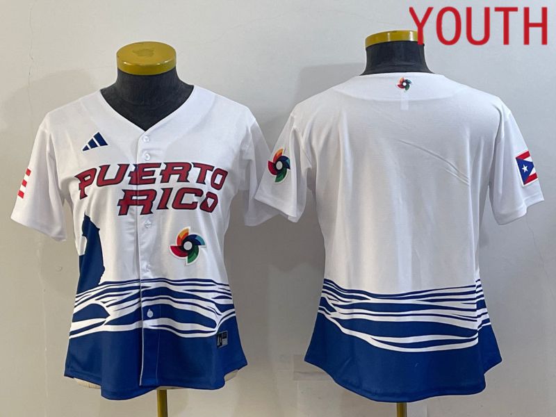 Youth 2023 World Cub Puerto Rico Blank White MLB Jersey3